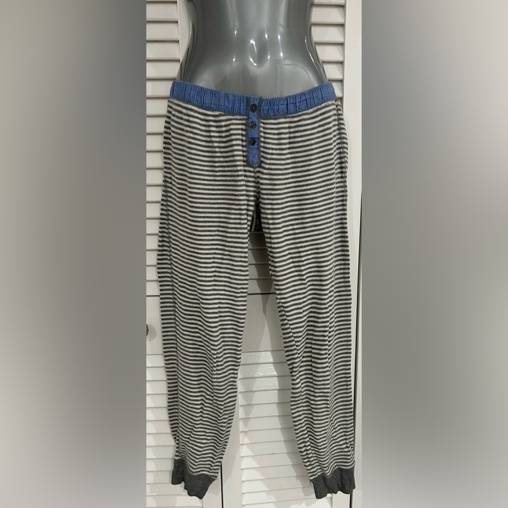 PJ Salvage thermal pajama bottoms size small - gray +white stripe-chambray waist